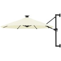 Väggmonterat trädgårdsparasoll med LEDs 300 cm sand vidaXL