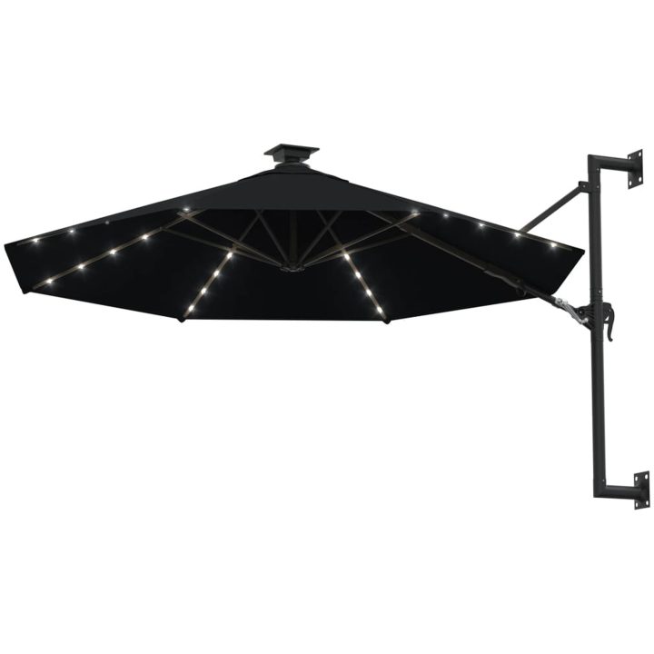 Väggmonterat trädgårdsparasoll med LEDs 300 cm svart vidaXL – bild 2