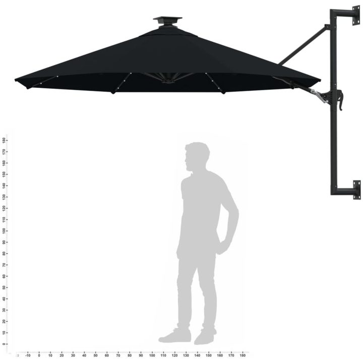 Väggmonterat trädgårdsparasoll med LEDs 300 cm svart vidaXL – bild 10