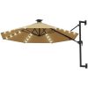 Väggmonterat trädgårdsparasoll med LEDs 300 cm taupe vidaXL – miniatyr 2