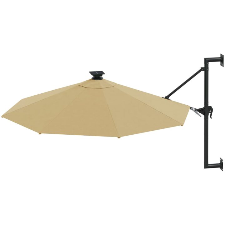 Väggmonterat trädgårdsparasoll med LEDs 300 cm taupe vidaXL – bild 3