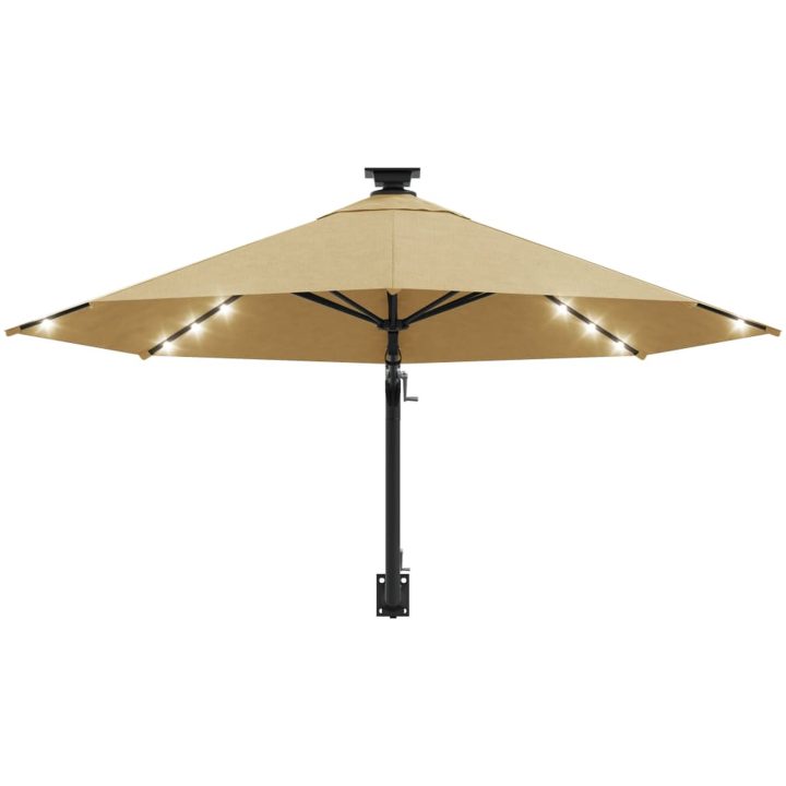Väggmonterat trädgårdsparasoll med LEDs 300 cm taupe vidaXL – bild 4