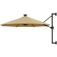 Väggmonterat trädgårdsparasoll med LEDs 300 cm taupe vidaXL