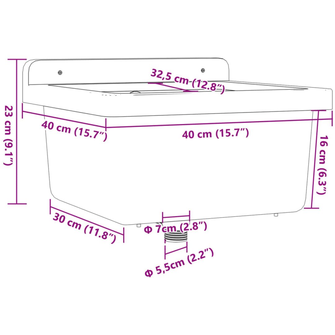 Väggmonterat tvättställ vit harts vidaXL 40 x 40 x 24 cm – bild 10