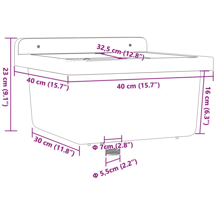 Väggmonterat tvättställ vit harts vidaXL 40 x 40 x 24 cm – bild 10