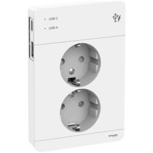 VÄGGUTTAG 2-VÄGS MED USB VITWDE002195