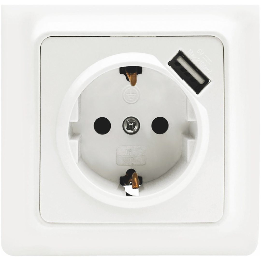 Vägguttag Gamma, 1-vägs med 1 st USB-uttag MALMBERGS