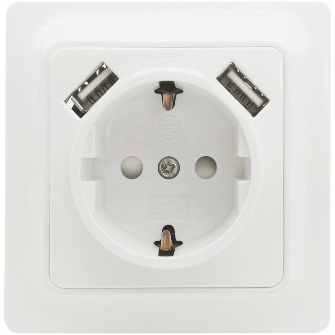 Vägguttag Gamma, 1-vägs med 2 st USB-uttag MALMBERGS