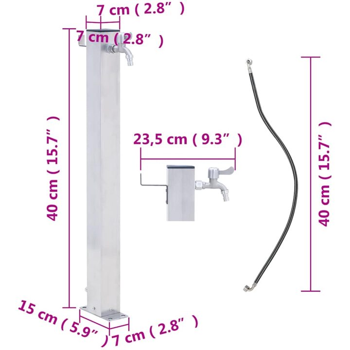 Vattenpost rostfritt stål fyrkantig vidaXL 40 cm – bild 7