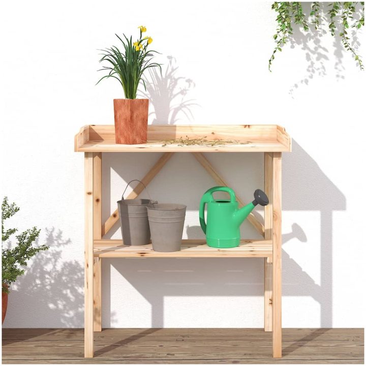 Växtbord med hylla 78x38x82,5 cm massivt granträ vidaXL – bild 3