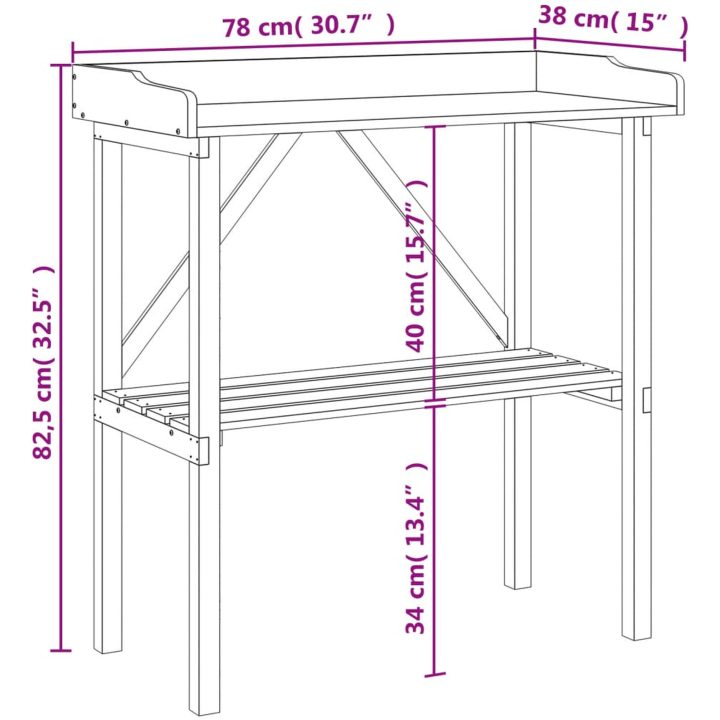 Växtbord med hylla 78x38x82,5 cm massivt granträ vidaXL – bild 9