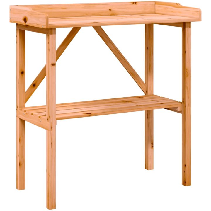 Växtbord med hylla brun 78x38x82,5 cm massivt granträ vidaXL – bild 2