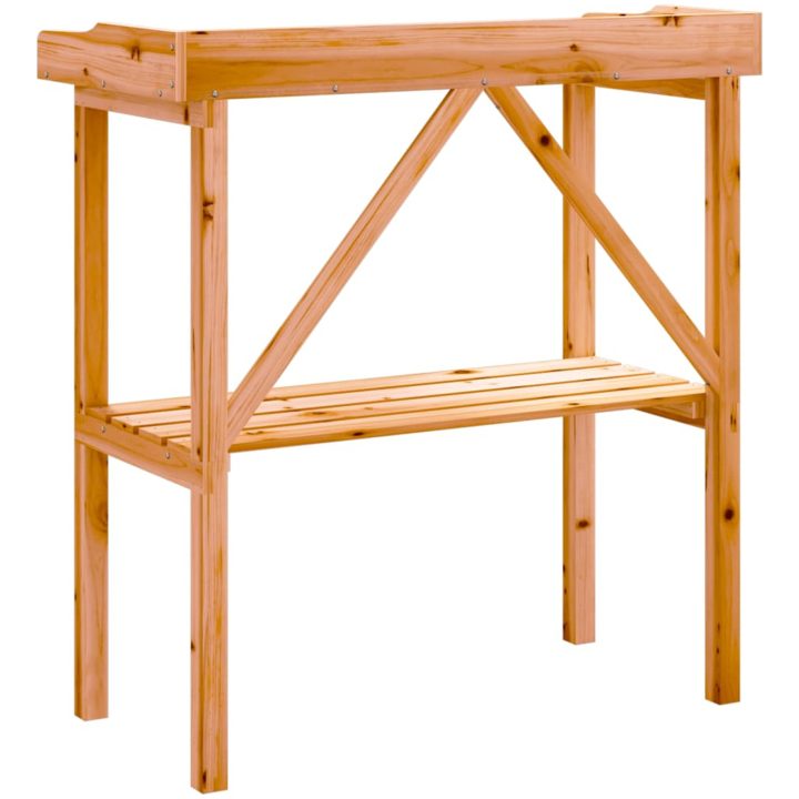 Växtbord med hylla brun 78x38x82,5 cm massivt granträ vidaXL – bild 6