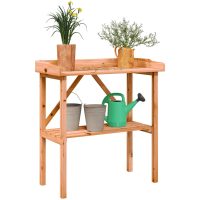 Växtbord med hylla brun 78x38x82,5 cm massivt granträ vidaXL