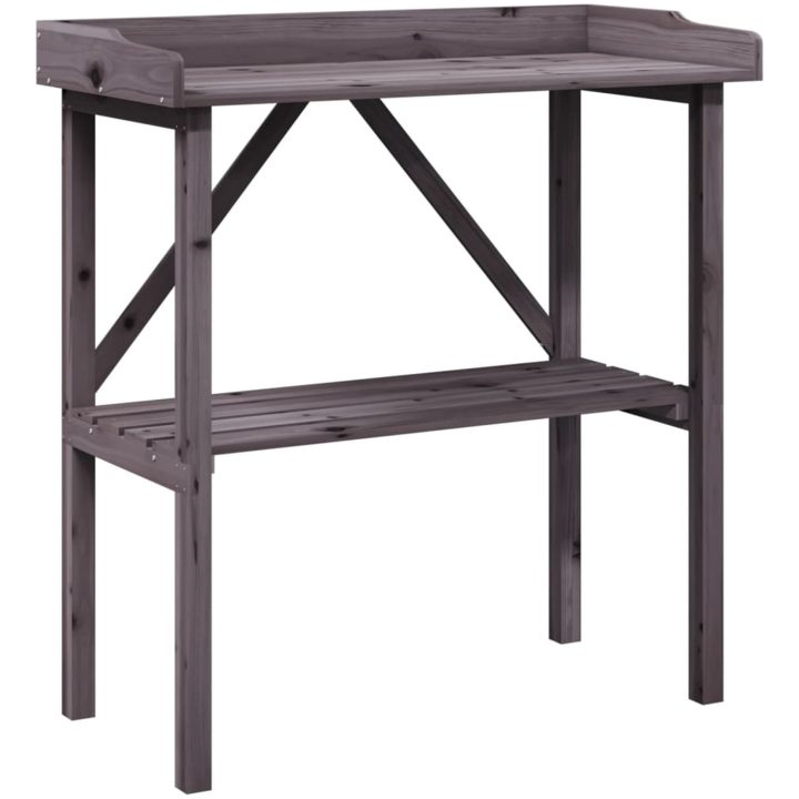Växtbord med hylla grå 78x38x82,5 cm massivt granträ vidaXL – bild 2