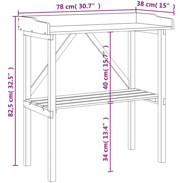 Växtbord med hylla grå 78x38x82,5 cm massivt granträ vidaXL – bild 9