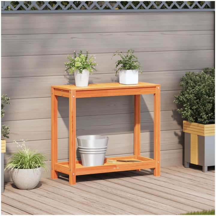 Växtbord med hylla vaxad brun massiv furu vidaXL 82.5 x 35 x 75 cm – bild 3