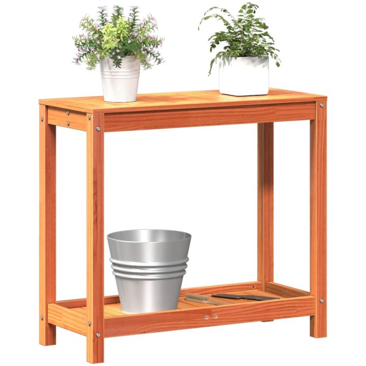 Växtbord med hylla vaxad brun massiv furu vidaXL 82.5 x 35 x 75 cm – bild 4