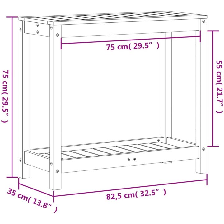 Växtbord med hylla vaxad brun massiv furu vidaXL 82.5 x 35 x 75 cm – bild 10