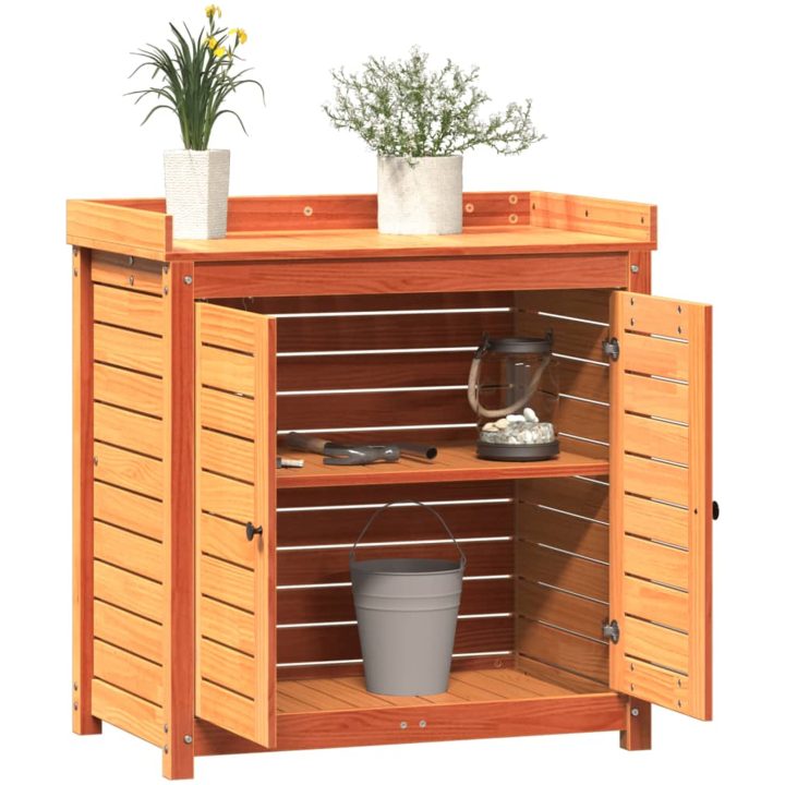Växtbord med hyllor brun 82,5x50x86,5 cm massiv furu vidaXL – bild 4