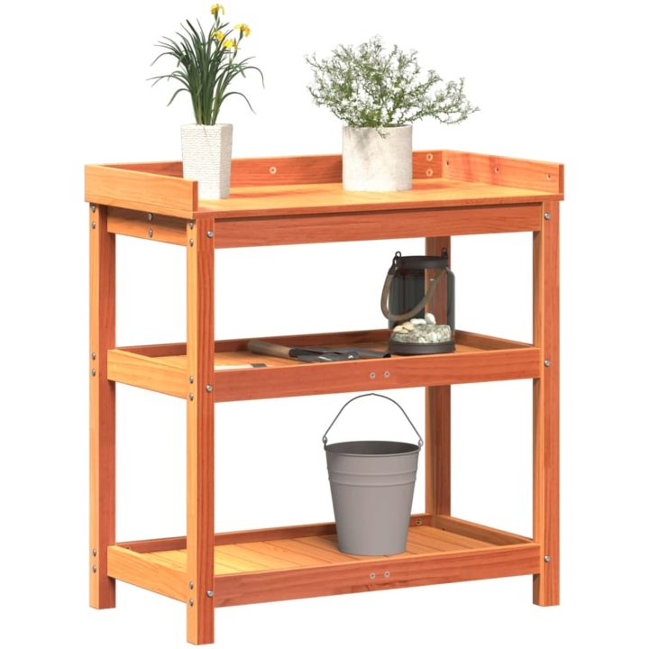 Växtbord med hyllor brun cm massiv furu vidaXL 82,5 x 45 x 86,5 – bild 4