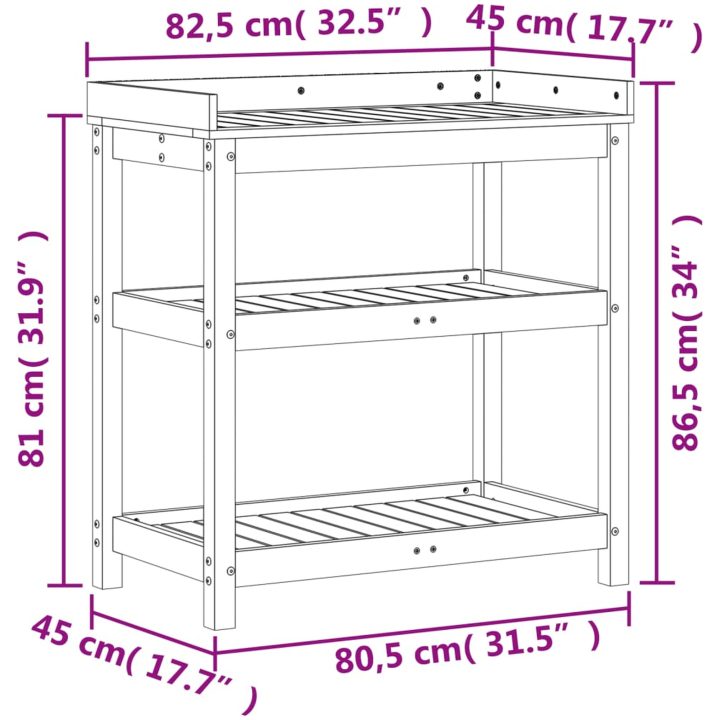 Växtbord med hyllor brun cm massiv furu vidaXL 82,5 x 45 x 86,5 – bild 10