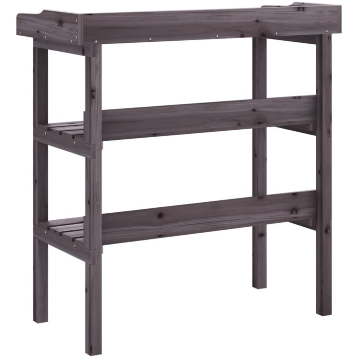 Växtbord med hyllor grå 78x38x82,5 cm massivt granträ vidaXL – bild 6