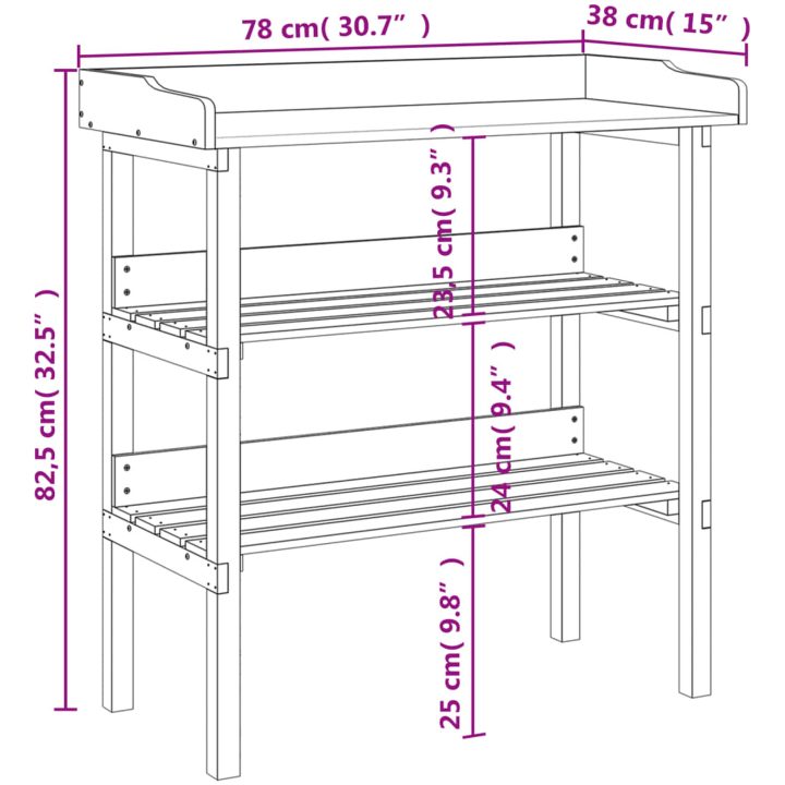 Växtbord med hyllor grå 78x38x82,5 cm massivt granträ vidaXL – bild 9