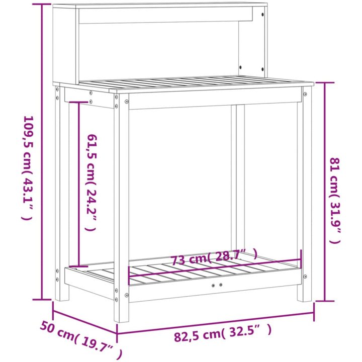 Växtbord med hyllor massivt douglasträ vidaXL 82,5 x 50 x 109,5 cm – bild 10