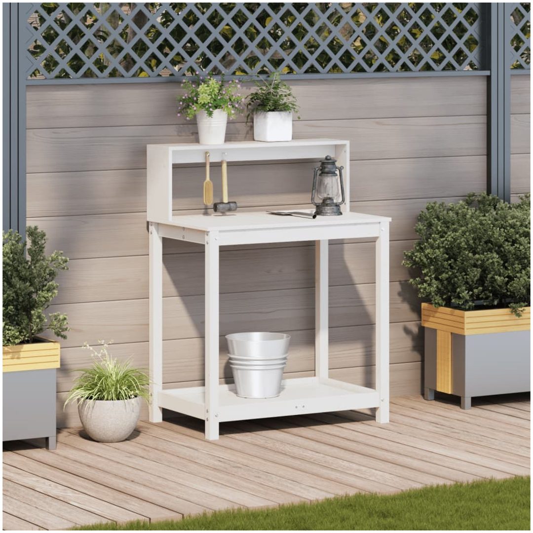 Växtbord med hyllor vit massiv furu vidaXL 82,5 x 50 x 109,5 cm – bild 3