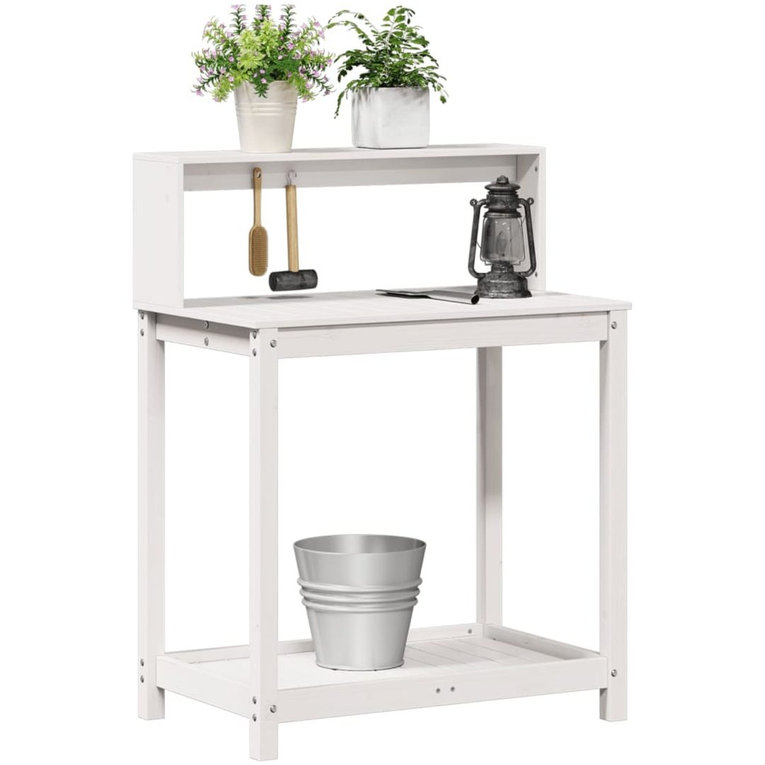 Växtbord med hyllor vit massiv furu vidaXL 82,5 x 50 x 109,5 cm – bild 4