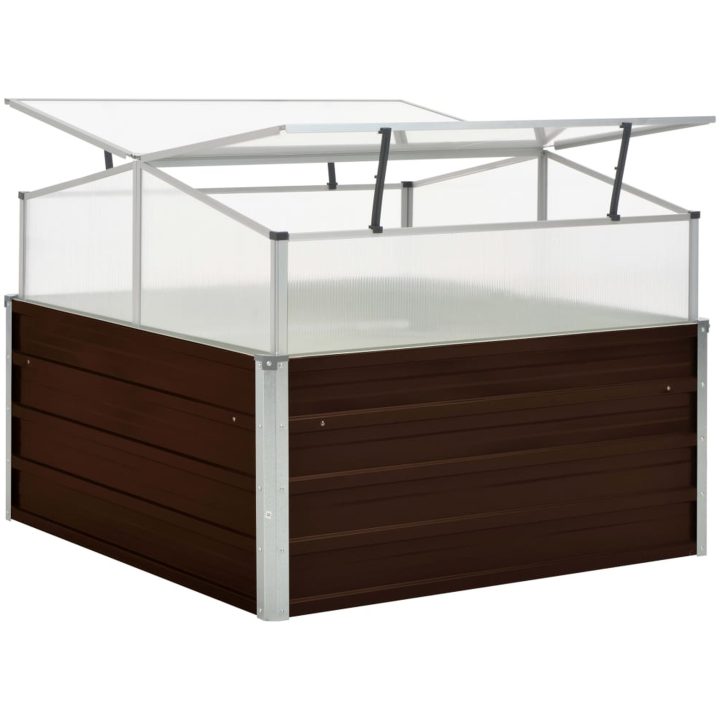 Växthus brun 100x100x85 cm galvaniserat stål vidaXL – bild 4
