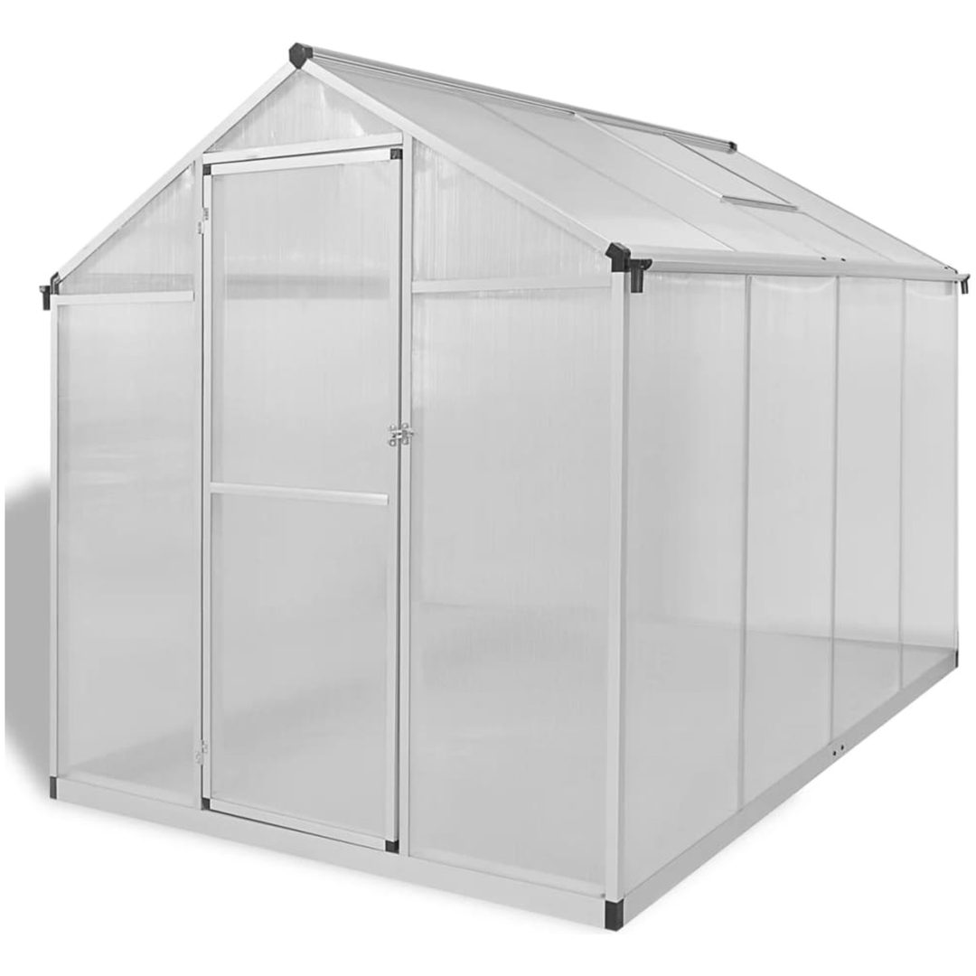 Växthus i förstärkt aluminium med basram 4,6 m² vidaXL 242 x 190 x 195 cm – bild 2