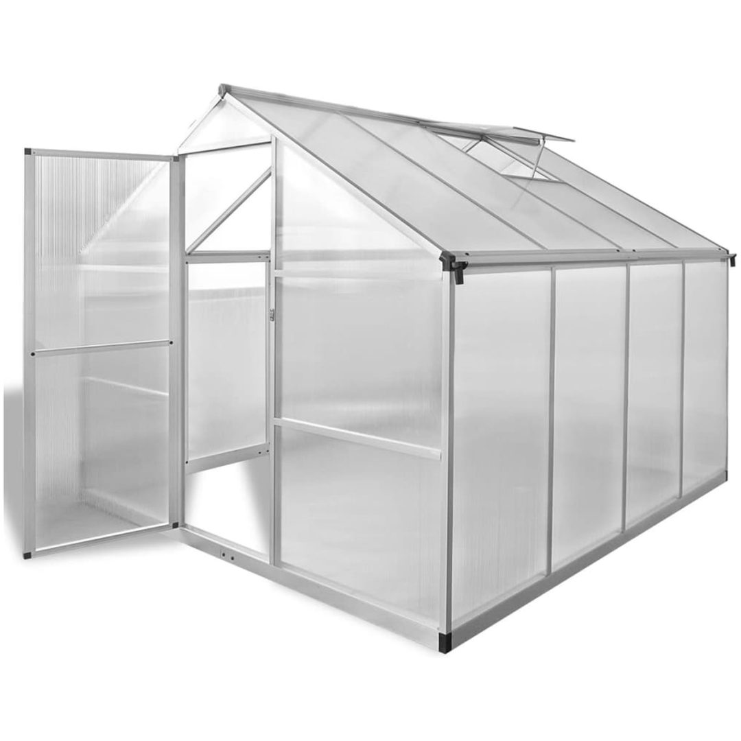 Växthus i förstärkt aluminium med basram 6,05 m² vidaXL 242 x 250 x 195 cm