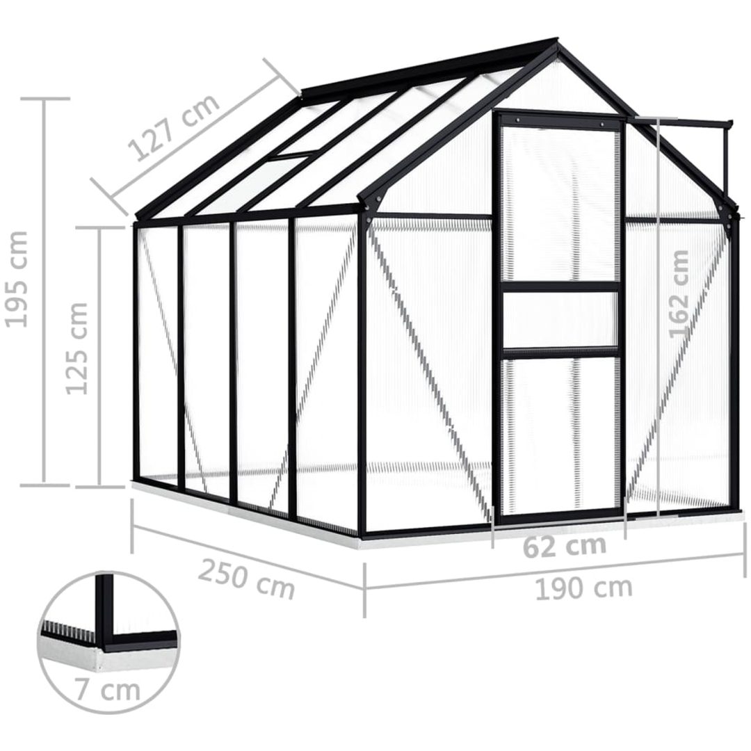 Växthus med basram antracit aluminium 4,75 m² vidaXL 190 x 250 x 202 cm – bild 7