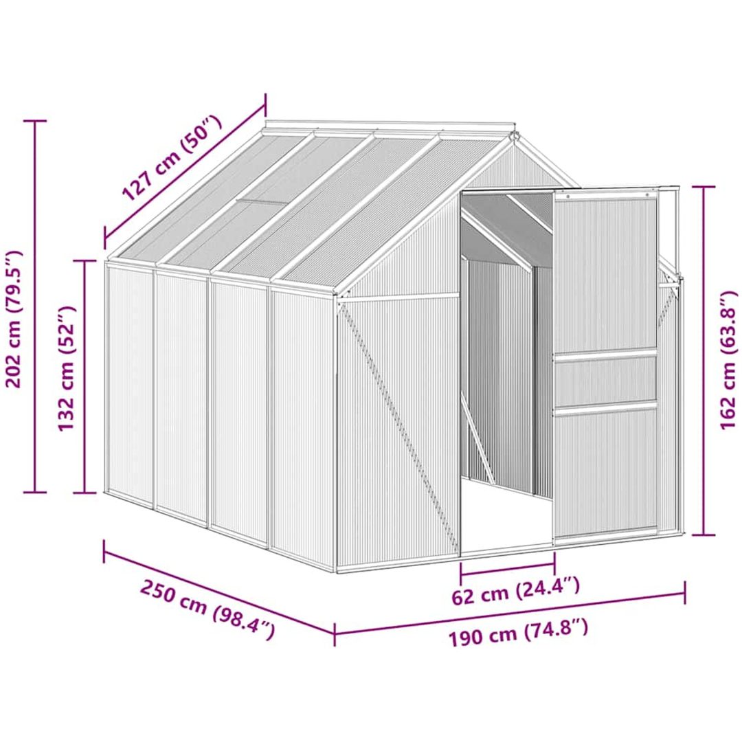 Växthus med basram antracit aluminium 4,75 m² vidaXL 190 x 250 x 202 cm – bild 8