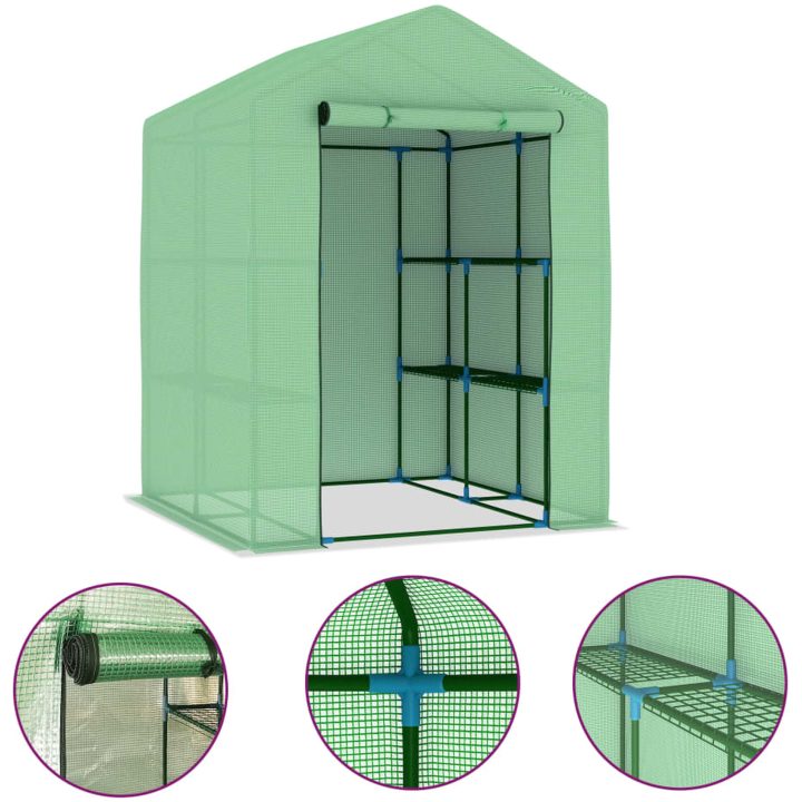 Växthus med hyllor stål 143x143x195 cm vidaXL – bild 2