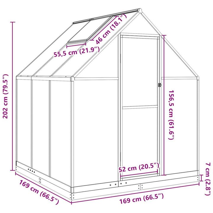 Växthus med ram antracit aluminium vidaXL 169 x 169 x 202 cm – bild 10