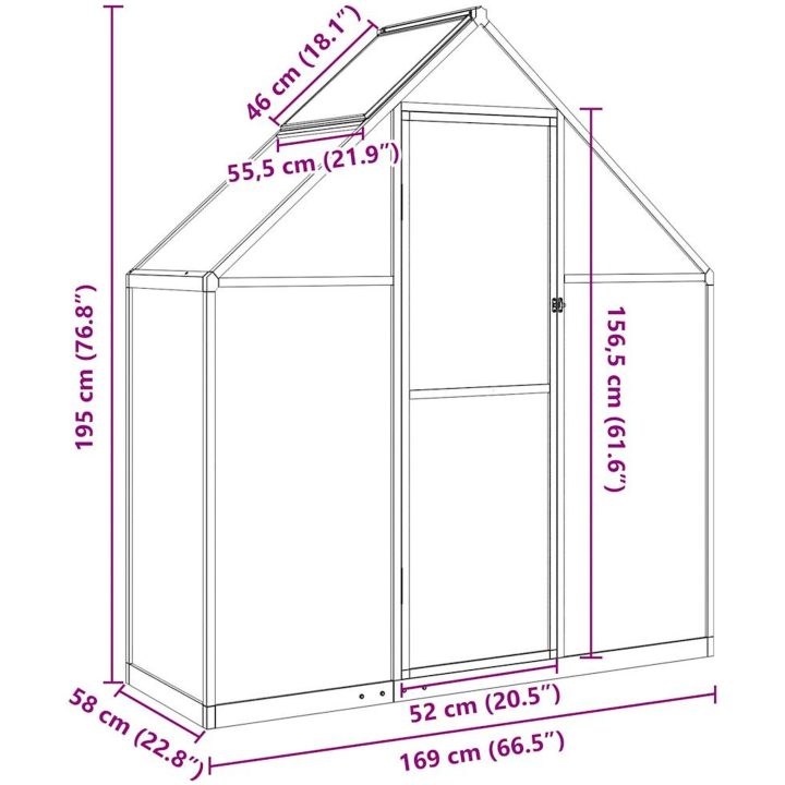 Växthus med ram grön aluminium vidaXL 169 x 58 x 195 cm – bild 10