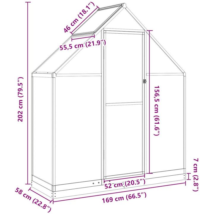 Växthus med ram grön aluminium vidaXL 169 x 58 x 202 cm – bild 10