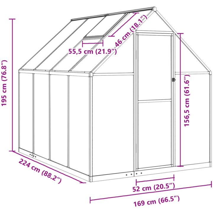 Växthus med ram silver aluminium vidaXL 224 x 169 x 195 cm – bild 10