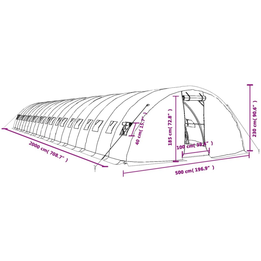 Växthus med stålram grön 100 m² vidaXL 20 x 5 x 2.3 m – bild 12