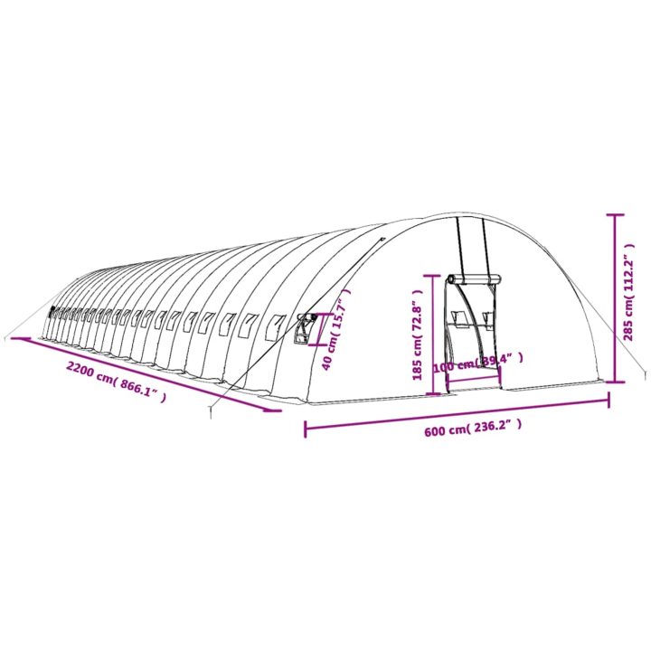 Växthus med stålram grön 132 m² vidaXL 22 x 6 x 2.85 m – bild 12