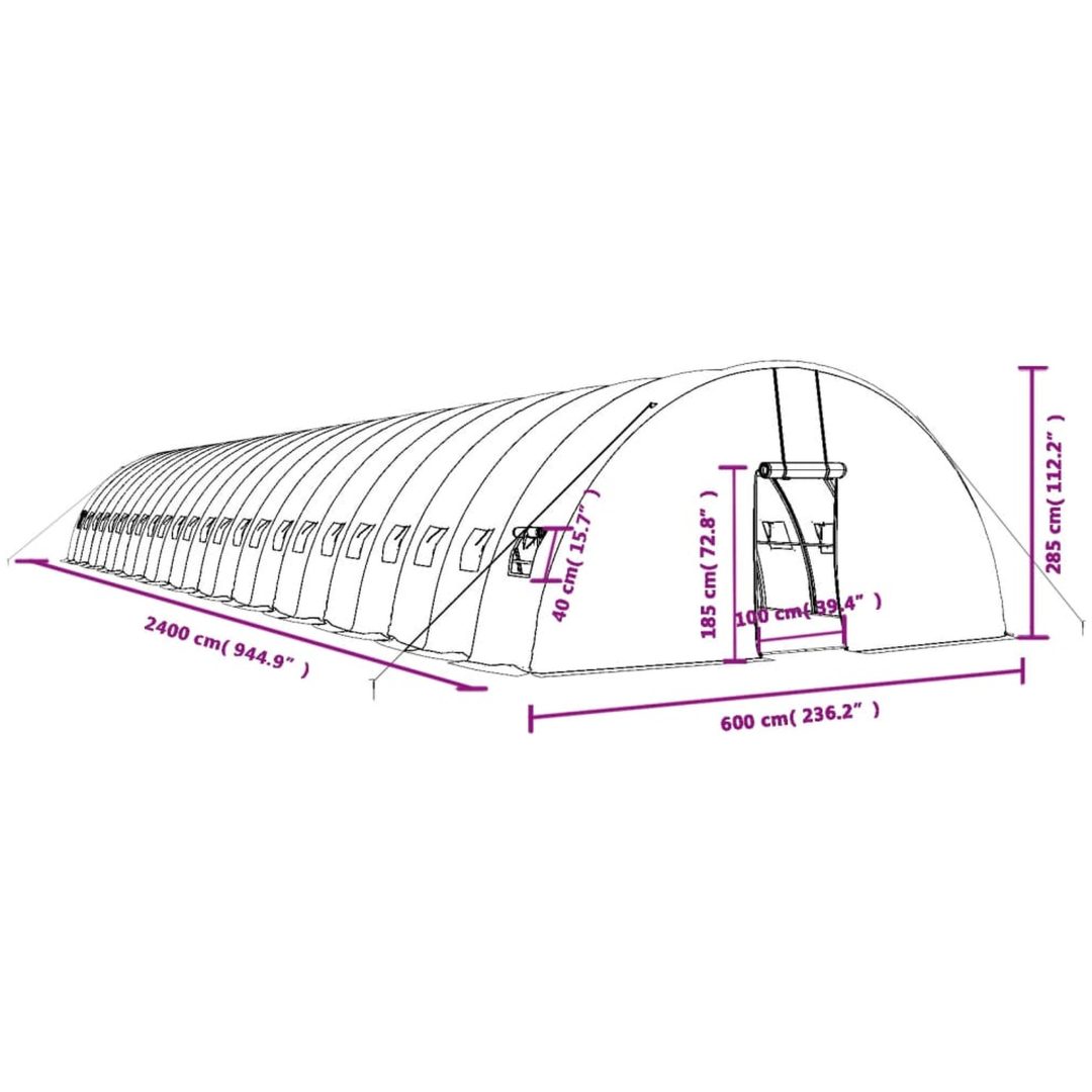 Växthus med stålram grön 144 m² vidaXL 24 x 6 x 2.85 m – bild 12