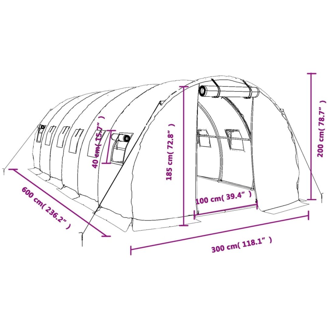 Växthus med stålram grön 18 m² vidaXL 6 x 3 x 2 m – bild 12