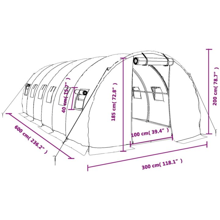 Växthus med stålram grön 18 m² vidaXL 6 x 3 x 2 m – bild 12