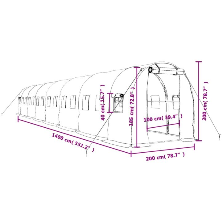 Växthus med stålram grön 28 m² vidaXL 14 x 2 x 2 m – bild 12