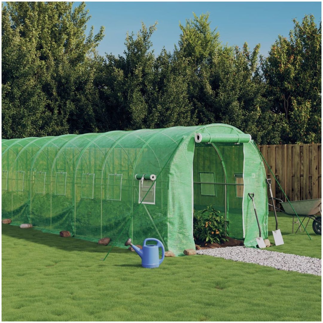 Växthus med stålram grön 28 m² vidaXL 14 x 2 x 2 m