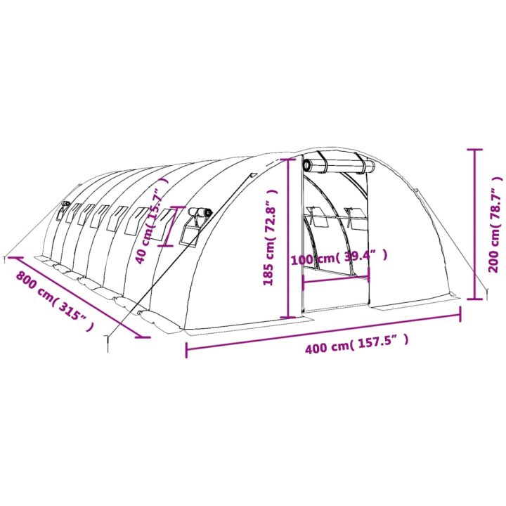 Växthus med stålram grön 32 m² vidaXL 8 x 4 x 2 m – bild 12