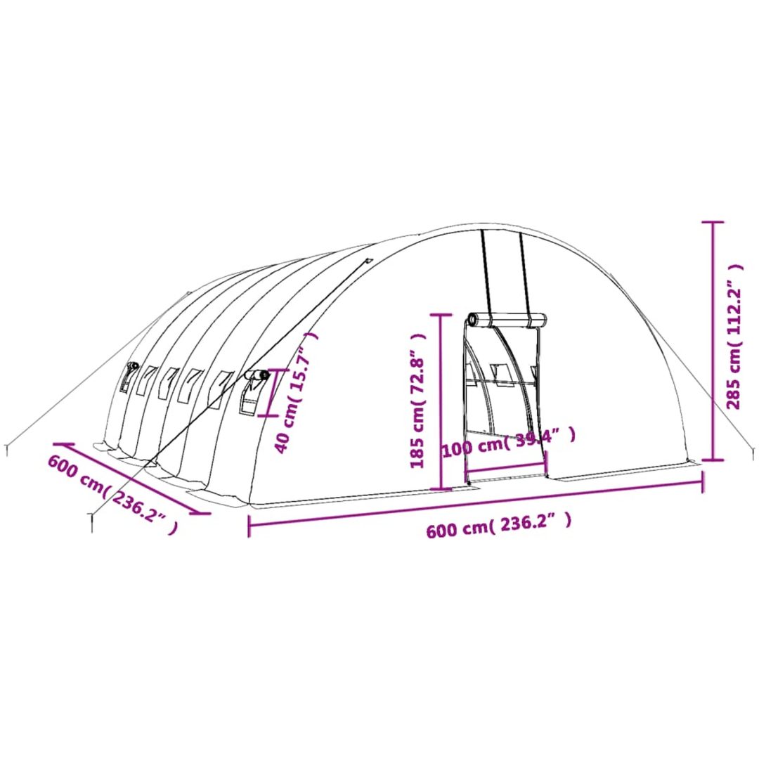 Växthus med stålram grön 36 m² vidaXL 6 x 6 x 2.85 m – bild 12